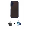 MARSİLYAN™- Galaxy A14 4G Kılıf Ahenk Çizgi Serisi - Siyah 3D Antistatik Cam Ekran Koruyucu + Kamera Lens Koruma Cam - SF