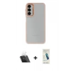 MARSİLYAN™- Galaxy A14 4G Kılıf Eksen Doku Prime - Şeffaf Pasifik Cam Ekran Koruyucu + Kamera Lens Koruma Cam - SF