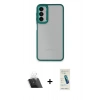 MARSİLYAN™- Galaxy A14 4G Kılıf Eksen Doku Prime - Şeffaf Pasifik Cam Ekran Koruyucu + Şeffaf Kamera Lens Koruma Cam