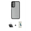 MARSİLYAN™- Galaxy A14 4G Kılıf Eksen Doku Prime - Şeffaf Pasifik Cam Ekran Koruyucu + Şeffaf Kamera Lens Koruma Cam