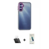 MARSİLYAN™- Galaxy A14 4G Kılıf Eksen Doku Prime - Şeffaf Pasifik Cam Ekran Koruyucu + Şeffaf Kamera Lens Koruma Cam
