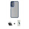 MARSİLYAN™- Galaxy A14 4G Kılıf Eksen Doku Prime - Şeffaf Pasifik Cam Ekran Koruyucu + Şeffaf Kamera Lens Koruma Cam