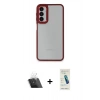 MARSİLYAN™- Galaxy A14 4G Kılıf Eksen Doku Prime - Şeffaf Pasifik Cam Ekran Koruyucu + Şeffaf Kamera Lens Koruma Cam