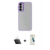 MARSİLYAN™- Galaxy A14 4G Kılıf Eksen Doku Prime - Şeffaf Pasifik Cam Ekran Koruyucu + Şeffaf Kamera Lens Koruma Cam