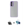 MARSİLYAN™- Galaxy A14 4G Kılıf Eksen Doku Prime - Siyah 3D Antistatik Cam Ekran Koruyucu + Şeffaf Kamera Lens Koruma Cam