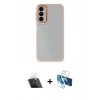 MARSİLYAN™- Galaxy A14 4G Kılıf Eksen Doku Prime - Siyah 3D Antistatik Cam Ekran Koruyucu + Şeffaf Kamera Lens Koruma Cam
