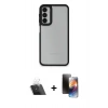 MARSİLYAN™- Galaxy A14 4G Kılıf Eksen Doku Prime - Siyah 3D Antistatik Mat Seramik Nano Ekran Koruyucu + Şeffaf Kamera Lens Koruma Cam