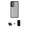 MARSİLYAN™- Galaxy A14 4G Kılıf Eksen Doku Prime - Siyah 6D Antistatik Mat Seramik Hayalet Nano Ekran Koruyucu + Kamera Lens Koruma Cam - SF