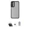 MARSİLYAN™- Galaxy A14 4G Kılıf Eksen Doku Prime - Siyah Joko Magic 5D Cam + Şeffaf Kamera Lens Koruma Cam