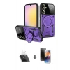 MARSİLYAN™- Galaxy A14 4G Kılıf Kıvılcım Modern Serisi - Siyah 3D Antistatik Mat Seramik Nano Ekran Koruyucu + Kamera Lens Koruma Cam - SF