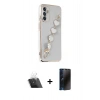 MARSİLYAN™- Galaxy A14 4G Kılıf Nova Işık Prime - Siyah 3D Antistatik Hayalet Cam Ekran Koruyucu + Kamera Lens Koruma Cam - SF