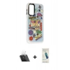 MARSİLYAN™- Galaxy A14 4G Kılıf Siluet Çizgi Koleksiyonu - Şeffaf Pasifik Cam Ekran Koruyucu + Kamera Lens Koruma Cam - SF