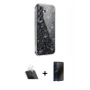 MARSİLYAN™- Galaxy A14 4G Kılıf Yankı Doku Prime - Siyah 3D Antistatik Hayalet Cam Ekran Koruyucu + Kamera Lens Koruma Cam - SF