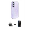 MARSİLYAN™- Galaxy A14 4G Kılıf Yankı Doku Prime - Siyah 3D Antistatik Hayalet Cam Ekran Koruyucu + Kamera Lens Koruma Cam - SF