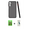 MARSİLYAN™- Galaxy A15 4G Kılıf Ahenk Çizgi Serisi - Şeffaf Pasifik Cam Ekran Koruyucu + Raze Metal Kamera Lens - GS