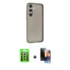 MARSİLYAN™- Galaxy A15 4G Kılıf Atlas Minimal Prime - Siyah 3D Antistatik Mat Seramik Nano Ekran Koruyucu + Raze Metal Kamera Lens - GS