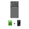 MARSİLYAN™- Galaxy A15 4G Kılıf Eksen Form Prime - Siyah 3D Antistatik Hayalet Cam Ekran Koruyucu + Raze Metal Kamera Lens - SH