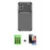 MARSİLYAN™- Galaxy A15 4G Kılıf Eksen Form Prime - Siyah 3D Antistatik Mat Seramik Nano Ekran Koruyucu + Raze Metal Kamera Lens - GS