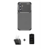 MARSİLYAN™- Galaxy A15 4G Kılıf Eksen Form Prime - Siyah 6D Antistatik Mat Seramik Hayalet Nano Ekran Koruyucu + Kamera Lens Koruma Cam - SF