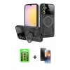 MARSİLYAN™- Galaxy A15 4G Kılıf Kıvılcım Modern Serisi - Siyah 3D Antistatik Mat Seramik Nano Ekran Koruyucu + Raze Metal Kamera Lens - GS