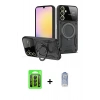 MARSİLYAN™- Galaxy A15 4G Kılıf Kıvılcım Modern Serisi - Siyah Joko Magic 5D Cam + Raze Metal Kamera Lens - SH