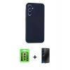MARSİLYAN™- Galaxy A15 4G Kılıf Kozmos Yansıma Özel Seri - Siyah 3D Antistatik Hayalet Cam Ekran Koruyucu + Raze Metal Kamera Lens - GS