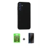 MARSİLYAN™- Galaxy A15 4G Kılıf Kozmos Yansıma Özel Seri - Siyah 3D Antistatik Hayalet Cam Ekran Koruyucu + Raze Metal Kamera Lens - GS