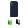 MARSİLYAN™- Galaxy A15 4G Kılıf Kozmos Yansıma Özel Seri - Siyah 3D Antistatik Mat Seramik Nano Ekran Koruyucu + Gümüş Raze Metal Kamera Lens