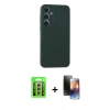 MARSİLYAN™- Galaxy A15 4G Kılıf Kozmos Yansıma Özel Seri - Siyah 3D Antistatik Mat Seramik Nano Ekran Koruyucu + Gümüş Raze Metal Kamera Lens