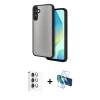 MARSİLYAN™- Galaxy A16 5G Kılıf Ahenk Çizgi Serisi - Siyah 3D Antistatik Cam Ekran Koruyucu + Raze Metal Kamera Lens - GS