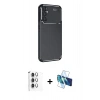 MARSİLYAN™- Galaxy A16 5G Kılıf Eksen Form Prime - Siyah 3D Antistatik Cam Ekran Koruyucu + Raze Metal Kamera Lens - GS