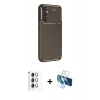 MARSİLYAN™- Galaxy A16 5G Kılıf Eksen Form Prime - Siyah 3D Antistatik Cam Ekran Koruyucu + Raze Metal Kamera Lens - GS