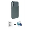 MARSİLYAN™- Galaxy A16 5G Kılıf Eksen Form Prime - Siyah 3D Antistatik Cam Ekran Koruyucu + Raze Metal Kamera Lens - GS