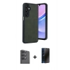 MARSİLYAN™- Galaxy A16 5G Kılıf Kıvılcım Işık Serisi - Siyah 3D Antistatik Hayalet Cam Ekran Koruyucu + Raze Metal Kamera Lens - SH