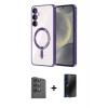 MARSİLYAN™- Galaxy A16 5G Kılıf Nova Işık Özel Seri - Siyah 3D Antistatik Hayalet Cam Ekran Koruyucu + Raze Metal Kamera Lens - SH