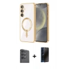 MARSİLYAN™- Galaxy A16 5G Kılıf Nova Işık Özel Seri - Siyah 3D Antistatik Hayalet Cam Ekran Koruyucu + Raze Metal Kamera Lens - SH