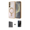 MARSİLYAN™- Galaxy A16 5G Kılıf Nova Işık Özel Seri - Siyah 3D Antistatik Hayalet Cam Ekran Koruyucu + Raze Metal Kamera Lens - SH