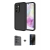 MARSİLYAN™- Galaxy A16 5G Kılıf Yankı Yansıma Özel Seri - Siyah 3D Antistatik Hayalet Cam Ekran Koruyucu + Raze Metal Kamera Lens - SH