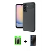 MARSİLYAN™- Galaxy A17 5G Kılıf Eksen Form Prime - Siyah 3D Antistatik Hayalet Cam Ekran Koruyucu + Raze Metal Kamera Lens - SH