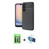 MARSİLYAN™- Galaxy A17 5G Kılıf Eksen Form Prime - Siyah 3D Antistatik Seramik Nano Ekran Koruyucu + Raze Metal Kamera Lens - GS