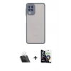 MARSİLYAN™- Galaxy A22 Kılıf Ahenk Çizgi Serisi - Şeffaf Temperli Cam Ekran Koruyucu + Kamera Lens Koruma Cam - SF