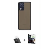 MARSİLYAN™- Galaxy A22 Kılıf Ahenk Çizgi Serisi - Şeffaf Temperli Cam Ekran Koruyucu + Kamera Lens Koruma Cam - SF