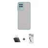 MARSİLYAN™- Galaxy A22 Kılıf Ahenk Çizgi Serisi - Şeffaf Uv Polymer Nano Ekran Koruyucu + Kamera Lens Koruma Cam - SF