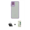 MARSİLYAN™- Galaxy A22 Kılıf Ahenk Çizgi Serisi - Siyah 20D Premium Cam Ekran Koruyucu + Şeffaf Kamera Lens Koruma Cam