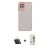MARSİLYAN™- Galaxy A22 Kılıf Ahenk Çizgi Serisi - Siyah 20D Premium Cam Ekran Koruyucu + Şeffaf Kamera Lens Koruma Cam
