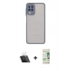 MARSİLYAN™- Galaxy A22 Kılıf Ahenk Çizgi Serisi - Siyah 20D Premium Cam Ekran Koruyucu + Şeffaf Kamera Lens Koruma Cam