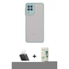 MARSİLYAN™- Galaxy A22 Kılıf Ahenk Çizgi Serisi - Siyah 20D Premium Cam Ekran Koruyucu + Şeffaf Kamera Lens Koruma Cam