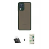 MARSİLYAN™- Galaxy A22 Kılıf Ahenk Çizgi Serisi - Siyah 20D Premium Cam Ekran Koruyucu + Şeffaf Kamera Lens Koruma Cam