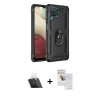 MARSİLYAN™- Galaxy A22 Kılıf Ahenk Klasik Koleksiyonu - Siyah Seramik Nano Ekran Koruyucu + Kamera Lens Koruma Cam - SF