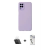 MARSİLYAN™- Galaxy A22 Kılıf Çekirdek Modern Serisi - Şeffaf Uv Polymer Nano Ekran Koruyucu + Kamera Lens Koruma Cam - SF